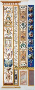 Panel a vatikáni Raphael-loggiáról, a „Delle Loggie di Rafaele nel Vaticano”-ból, Giovanni Ottaviani (kb. 1735-1808) metszet, 1772-77 körül megjelent (kézzel színezett metszet) alkotó: G. and Camporesi P. Savorelli