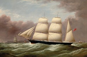 A Barque Alfred Hawley a Skerries mellett, Liverpoolba tartó úton, 1860 alkotó: G. Dell