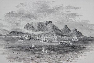Fokváros a dél-afrikai Table Bay-ből nézve, Thomas Milner tiszteletes „The Gallery of Geography” című művéből, 1880 körül megjelent (metszet) alkotó: G. F. (after) Sargent