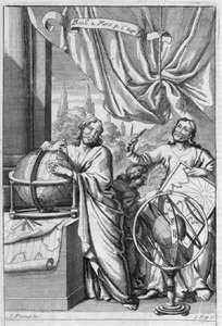 Kartográfusok munka közben, illusztráció a "A filozófia alapelvei" 2. könyv 4. részének 7. fejezetéből, Johannes Kip (1652/43-1722) metszete.