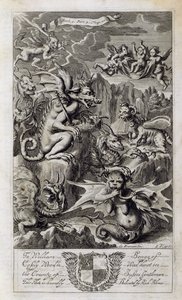 A pokol jelenete, illusztráció Anthony Le Grand "A filozófia alapelvei" című könyvének 1. rész 3. fejezetének 10. fejezetéből, Johannes Kip (16523-1722) metszete, 1694.