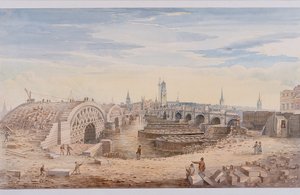 London Bridge régi és új, London, 1828
