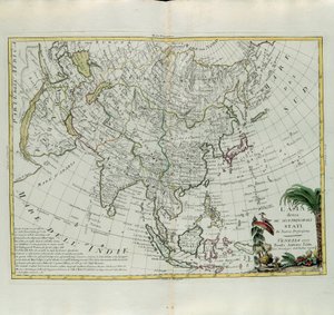 Ázsia fő államaira oszlik, G. Zuliani metszete az Antonio Zatta 1777-ben Velencében kiadott Legújabb Atlasz I. Tome-jából vett metszet, Antonio Zatta, Magángyűjtemény alkotó: G. Zuliani