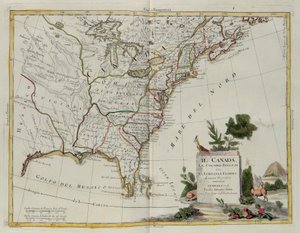 Kanada, az angol gyarmatok Louisianával és Floridával, G. Zuliani metszete az 1778-ban Velencében kiadott Legújabb Atlasz I. Tome-jából, Antonio Zatta magángyűjteményéből alkotó: G. Zuliani