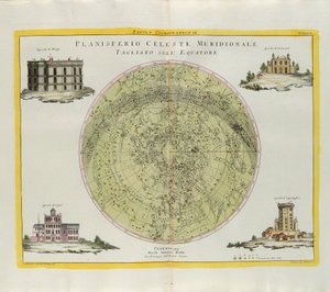 A déli égi síkgömb kozmográfiai lemeze az Egyenlítőnél metszve, G. Zuliani metszet, amelyet Antonio Zatta 1777-ben Velencében kiadott Legújabb atlasza I. tomejából vett alkotó: G. Zuliani