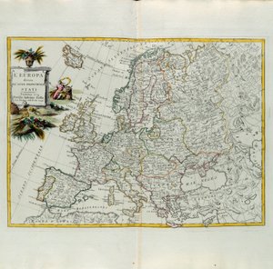 Európa fő államaira oszlik, G. Zuliani metszete az Antonio Zatta 1776-ban Velencében kiadott Legújabb Atlasz I. toméjából vett metszet, magángyűjtemény alkotó: G. Zuliani