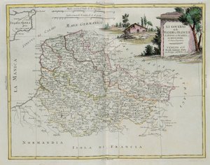 Francia Flandria, Artois, Pikárdia és Boulonois kormányzásai, G. Zuliani metszetei az Antonio Zatta 1776-ban Velencében kiadott Legújabb Atlasz I. Tomejából vettek át, magángyűjtemény