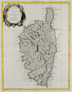 Korzika tartományaira osztott szigete, G. Zuliani metszete az Antonio Zatta által 1782-ben Velencében kiadott „Legújabb atlasz” II. alkotó: G. Zuliani