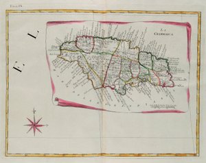 Jamaica, G. Zuliani metszete az Antonio Zatta által 1778-ban Velencében kiadott „Legújabb atlasz” I. toméjától vett, magángyűjtemény alkotó: G. Zuliani