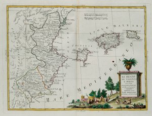 Valencia és Murcia királysága a Baleari- és Pitiuse-szigetekkel, G. Zuliani metszete az Antonio Zatta által 1775-ben Velencében kiadott Legújabb atlasz I. toméjából, magángyűjtemény