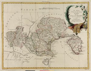 Veneto állam területe, tartományaira osztva, G. Zuliani metszete az Antonio Zatta által 1782-ben Velencében kiadott „Legújabb atlasz” II. Tome-jából vett, magángyűjtemény alkotó: G. Zuliani