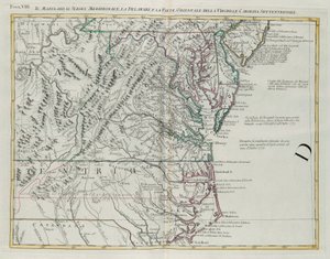 Maryland, New Jersey déli része, Delaware és Virginia és Észak-Karolina keleti része, G. Zuliani metszet I. Tome-tól vett „Legújabb atlasz”-ból, amelyet 1778-ban Velencében adott ki Antonio Zatta, Magángyűjtemény alkotó: G. Zuliani