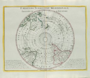 A Föld déli féltekéje az Egyenlítőnél vágva, G. Zuliani metszete a Velencében 1779-ben kiadott Legújabb Atlasz I. tomájából vett metszet, Antonio Zatta