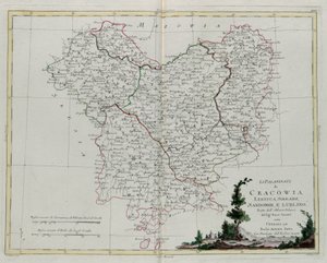 Krakkó, Lekzyca, Sieradz, Sandomir és Lublin Pfalz, G. Zuliani metszete, az Antonio Zatta által 1781-ben Velencében kiadott „Legújabb atlasz” III. kötetéből, magángyűjtemény alkotó: G. Zuliani