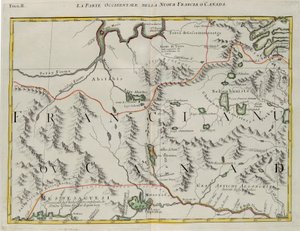 Új-Franciaország vagy Kanada nyugati része, G. Zuliani metszete az Antonio Zatta által 1778-ban Velencében kiadott „Legújabb atlasz” I. Tome-jától vett át, magángyűjtemény alkotó: G. Zuliani