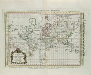 Világtérkép és a földgömb általános leírása, képpé redukálva, G. Zuliani metszete az Antonio Zatta által 1774-ben Velencében kiadott „Legújabb atlasz” I. Tome-jából vett. alkotó: G. Zuliani