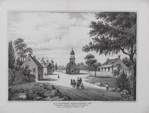 Régi református holland templom 1776-ban, Elizabeth Sleight kisasszony rajzolta 1808-ban, nyomtatva H. McCloskeys Manuelnek, Brooklyn városából, 1864 alkotó: G. after Hayward
