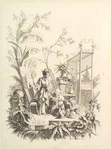 Chinoiserie figurákkal egy tájban, 18. század.