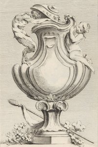 Faunnal és nimfával ellátott váza terv, Livre de Vases Vázák könyve, 1... tábla, 1742-50. alkotó: Gabriel Huquier