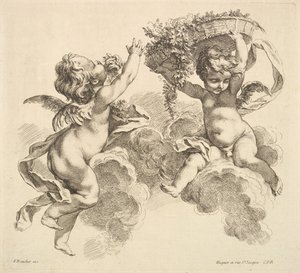 Két gyermek, egy kosár virágokkal, 1738-45.