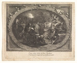 Voltaire megérkezett a pokolba alkotó: Gabriel Jacques de Saint Aubin (school of)