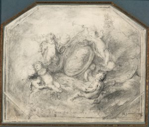 XV. Lajos király portréérme a hírnév és a történelem jegyeit hordozó Puttival körülvéve alkotó: Gabriel Jacques de Saint Aubin
