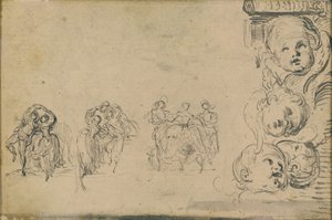 Vázlatok táncosokról és Putti fejeiről alkotó: Gabriel Jacques de Saint Aubin
