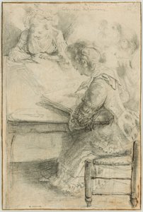 Három fiatal nő rajzol egy asztalnál alkotó: Gabriel Jacques de Saint Aubin
