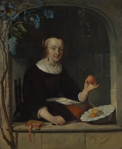 Egy nő ül az ablakban, 1660-as évek eleje. alkotó: Gabriel Metsu