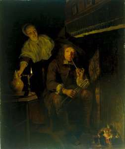 Német: Der Raucher am Kamin A füstölő a kandallónál alkotó: Gabriel Metsu