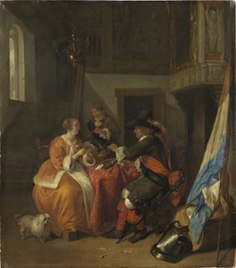 Kártyajáték – Kártyajáték, Metsu, Gabriel (1629-1667). olaj a fára alkotó: Gabriel Metsu