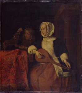 Mandolin játszó nő, 1660-65 körül (olaj a panelen) alkotó: Gabriel Metsu