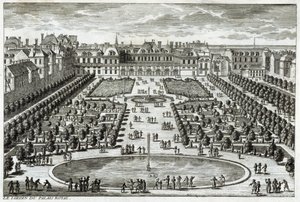 Kilátás a párizsi Parc du Palais Royalra. Perelle metszete, 17. század vége.