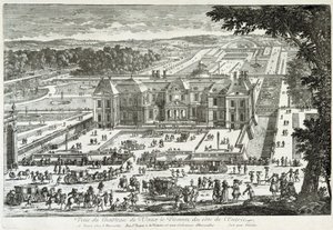 Kilátás a Vaux Le Vicomte (Vaux-Le-Vicomte) kastélyra a bejárat felől (kert a Le Ours mellett) - Perelle mellett, 17. század vége alkotó: Gabriel Perelle