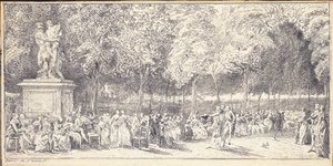 Találkozás a Tuileriák kertjében egy szobor körül, 1760 alkotó: Gabriel de Saint Aubin