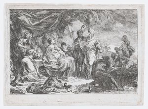 Lábán háztartási isteneit keresi, kb. 1753. alkotó: Gabriel de Saint Aubin