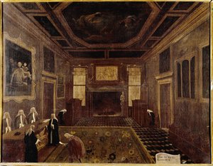 A Tízek Tanácsának terme a Dózse-palotában (Velence, Sala dei Tre Capi del Consiglio dei Dieci) - Gabriele Bella festménye (kb. Velence, Querini Stampalia Alapítvány