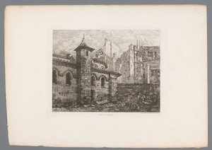 Gezicht op Saint-Julien-le-Pauvre Szegény Szent Julián (cím a tárgyon) France etsen uit 1874 (sorozat címe) Rézkarc 1874-ben (sorozat címe)