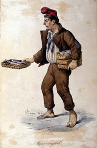 A nápolyi apróságok: a halárus (halkereskedő). F. Dura litográfiája