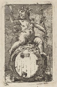 A csecsemő Bacchus Astride egy boros hordó