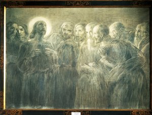 Krisztus az apostolok között, Gaetano Previati (1852-1920), szén, vászon alkotó: Gaetano Previati