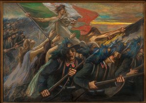 Trento és Trieszt, A Bersaglieri (puskások) rohama (olaj, vászon) alkotó: Gaetano Previati