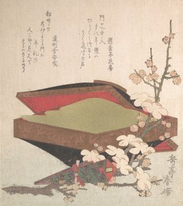 Szilvavirágok és süteménydoboz, 1819. alkotó: Gakutei