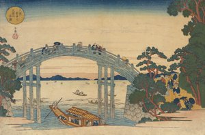 Kőhíd az Aji folyón, Osaka, 1838. alkotó: Gakutei