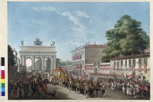 I. Ferenc császár bevonulása Milánóban 1825. május 10-én (akvatinta) alkotó: Gallo Gallina