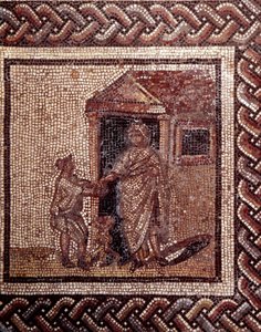 Gallo római művészet: rusztikus naptárt ábrázoló mozaikburkolat. Ünnepi jelenet. 2. vége, 3. század eleje JC után. Saint-Romain-en-Galból (Rhone). Saint Germain en Laye, Nemzeti Régészeti Múzeum alkotó: Gallo Roman
