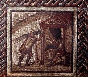 Gallo római művészet: rusztikus naptárt ábrázoló mozaikburkolat. Fonott munka és fonott kosarak. 2. vége, 3. század eleje JC után. Saint-Romain-en-Galból (Rhone). Saint Germain en Laye, Nemzeti Régészeti Múzeum alkotó: Gallo Roman
