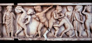 Gallo római művészet (galloromain): szarkofágból származó márványfríz, amely játszó gyerekeket ábrázol. Párizs, Louvre Múzeum alkotó: Gallo-Roman Gallo-Roman