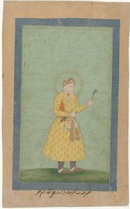 Akbar portréja, álló, tollal a kezében alkotó: Gangaram (attributed to)