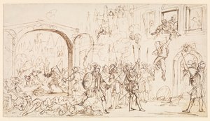 Szent Bertalan napi mészárlás, 1686 körül (fekete kréta, toll és barna tinta fektetett papíron, barna tinta keretvonalakkal)